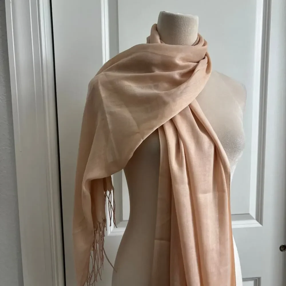 Cashmere Nude Beige Fringed Scarf Neutral